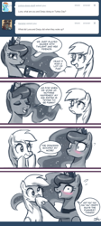 Size: 550x1226 | Tagged: safe, artist:johnjoseco, derpy hooves, princess luna, alicorn, pegasus, pony, ask, ask princess molestia, blushing, comic, female, mare, thanksgiving, tumblr, wide eyes, wii u, wii u touchpad