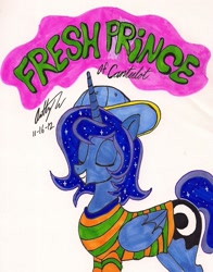 Size: 1135x1450 | Tagged: safe, artist:newyorkx3, prince artemis, princess luna, alicorn, pony, rule 63, solo, the fresh prince of bel-air, traditional art