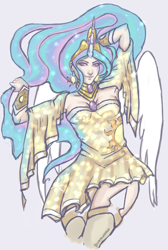 Size: 1340x2000 | Tagged: safe, artist:blueteardrop, princess celestia, horned humanization, humanized, solo, winged humanization