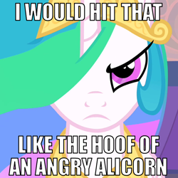 Size: 700x700 | Tagged: safe, edited screencap, screencap, princess celestia, alicorn, pony, a canterlot wedding, female, i'd fuck it, image macro, innuendo, mare, reaction image