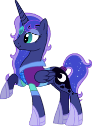 Size: 538x740 | Tagged: safe, artist:starryoak, princess luna, alicorn, pony, alternate universe, ethereal mane, hoof shoes, raised hoof, simple background, solo, starry mane, transparent background