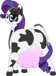 Size: 974x1314 | Tagged: safe, artist:shitigal-artust, rarity, cow, cowified, female, horns, looking at you, looking back, looking back at you, plot, raricow, simple background, solo, species swap, the ass was fat, transparent background, udder