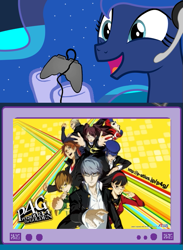 Size: 563x769 | Tagged: safe, princess luna, alicorn, pony, exploitable meme, gamer luna, gamer meme, meme, obligatory pony, persona, persona 4, tv meme