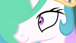 Size: 640x360 | Tagged: safe, screencap, princess celestia, alicorn, pony, a canterlot wedding, close-up, scrunchy face, solo, worried