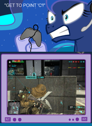 Size: 563x769 | Tagged: safe, princess luna, alicorn, pony, angry, exploitable meme, frown, gamer luna, gamer meme, ghost recon, ghost recon online, glare, glowing eyes, gritted teeth, meme, obligatory pony, tv meme