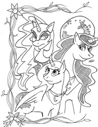 Size: 900x1167 | Tagged: safe, artist:4kindsofsugar, nightmare moon, princess luna, alicorn, pony, lunar trinity, mare in the moon, monochrome, moon, s1 luna