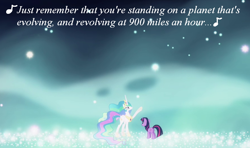 Size: 886x526 | Tagged: safe, princess celestia, twilight sparkle, alicorn, pony, unicorn, duo, duo female, female, horn, mare, monty python, monty python's the meaning of life