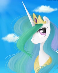 Size: 2000x2500 | Tagged: safe, artist:vird-gi, princess celestia, alicorn, pony, bust, crown, female, horn, mare, multicolored mane, solo, white coat