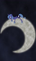 Size: 3000x5000 | Tagged: safe, artist:gatitonyaa, princess luna, alicorn, pony, crescent moon, moon, s1 luna, scrunchy face, solo, tangible heavenly object