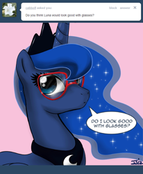 Size: 700x849 | Tagged: safe, artist:johnjoseco, princess luna, alicorn, pony, ask, ask princess molestia, comic, glasses, tumblr