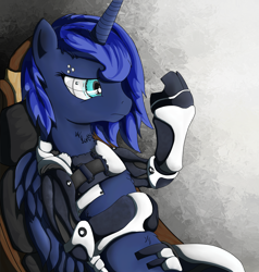 Size: 3414x3583 | Tagged: safe, artist:steptrool, princess luna, alicorn, cyborg, pony, science fiction, solo