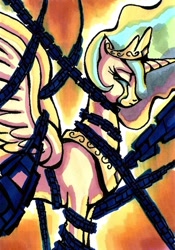 Size: 400x572 | Tagged: safe, artist:ponetron, princess celestia, alicorn, pony, banished, banishment, bondage, bound, chains, crying, imprisonment, sad, solo