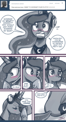 Size: 600x1105 | Tagged: safe, artist:johnjoseco, princess luna, alicorn, pony, ask, ask princess molestia, blushing, comic, plot, tumblr