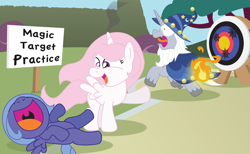 Size: 4346x2674 | Tagged: safe, artist:t-3000, princess celestia, princess luna, star swirl the bearded, alicorn, pony, cewestia, cute, filly, fire, happy, laughing, nose in the air, screaming, sign