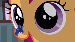 Size: 1280x720 | Tagged: safe, artist:capnpea, edit, princess luna, scootaloo, alicorn, pony, fetish, nasal vore, vore, wat