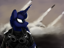 Size: 1280x960 | Tagged: safe, artist:gordonfreeguy, princess luna, anthro, clothes, company of heroes, crossover, launch, military, solo, uniform
