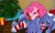 Size: 1000x604 | Tagged: safe, artist:chelseasnow, pinkie pie, princess luna, alicorn, earth pony, pony, christmas, christmas tree, clothes, duo, eyes closed, hat, present, santa hat, socks, tree