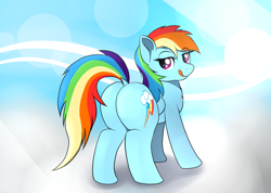 Size: 1600x1138 | Tagged: safe, artist:bluevisionpony, rainbow dash, pegasus, pony, dock, plot, rainbutt dash, raised tail, solo, the ass was fat