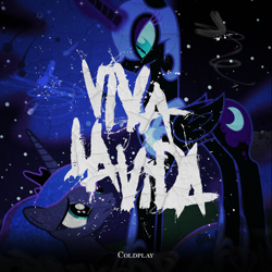 Size: 800x800 | Tagged: safe, artist:adrianimpalamata, nightmare moon, princess luna, alicorn, pony, album cover, coldplay, text, viva la vida