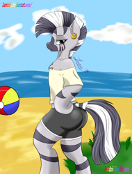 Size: 1900x2500 | Tagged: safe, artist:lordzid, zecora, anthro, semi-anthro, zebra, ass, beach, bipedal, solo, the ass was fat, zecorass