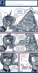 Size: 550x1057 | Tagged: safe, artist:johnjoseco, derpy hooves, princess luna, trixie, alicorn, pony, ask, ask princess molestia, christmas tree, comic, masochism, tree, tumblr