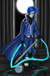 Size: 900x1353 | Tagged: safe, artist:icedroplet, prince artemis, princess luna, humanized, rule 63, solo, sword, weapon