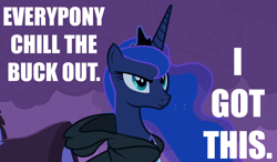 Size: 1200x700 | Tagged: safe, edit, edited screencap, screencap, princess luna, alicorn, pony, luna eclipsed, caption, cloak, clothes, image macro, solo