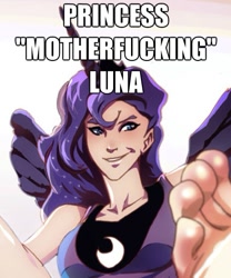 Size: 467x561 | Tagged: safe, artist:scamwich, princess luna, humanized, image macro, parody, pokémon, vulgar