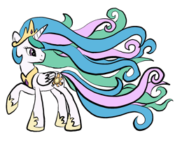 Size: 3504x2940 | Tagged: safe, artist:yumi-and-zb, princess celestia, alicorn, pony, dat hair, simple background, smiling, solo, windswept mane