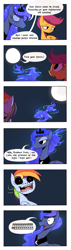 Size: 800x2800 | Tagged: safe, artist:karzahnii, princess luna, scootaloo, alicorn, pony, sleepless in ponyville, comic, dream walker luna, irony