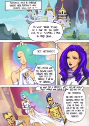 Size: 1024x1449 | Tagged: safe, artist:11thinv, artist:grayscaled, princess celestia, rarity, comic, humanized, royal guard