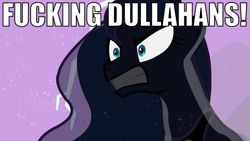 Size: 819x461 | Tagged: safe, princess luna, alicorn, dullahan, pony, angry, image macro, vulgar