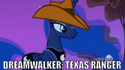 Size: 1002x560 | Tagged: safe, edit, edited screencap, screencap, princess luna, alicorn, pony, sleepless in ponyville, chuck norris, dream walker luna, hat, hub logo, image macro, parody