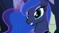 Size: 1152x648 | Tagged: safe, princess luna, alicorn, pony, sleepless in ponyville, female, horn, mare, smiling, solo