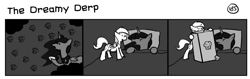 Size: 1280x404 | Tagged: safe, artist:tetrapony, derpy hooves, princess luna, alicorn, pegasus, pony, comic:the daily derp, bed, comic, dream, dream walker luna, duo, female, mare, monochrome, muffin, the dreamy derp