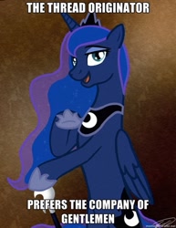 Size: 400x518 | Tagged: safe, artist:xd9x, princess luna, alicorn, pony, female, image macro, joseph ducreux, luna ducreux, mare, op is a faggot, sesquipedalian loquaciousness, solo