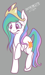 Size: 605x993 | Tagged: safe, artist:askthepalette, princess celestia, earth pony, pony, 30 minute art challenge, crown, earth pony celestia, female, gray background, mare, race swap, raised hoof, simple background, solo