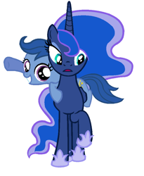 Size: 600x733 | Tagged: safe, archer (character), princess luna, scootablue, alicorn, pony, ponies riding ponies, simple background