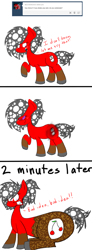 Size: 774x2103 | Tagged: safe, artist:thecherrysodaaskblog, oc, oc only, oc:cherry soda, original species, bad idea, bubble, butt shake, carbonation, concentrating, eyes closed, inflation, large butt, nervous, plot, shake, soda, soda pony, surprised, the ass was fat, tumblr, tumblr:thecherrysodaaskblog, uh oh, worried