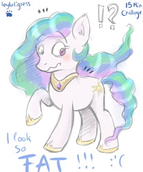 Size: 1280x1536 | Tagged: safe, artist:leylaligress, princess celestia, earth pony, pony, 30 minute art challenge, earth pony celestia, female, looking at self, mare, race swap, simple background, solo, white background