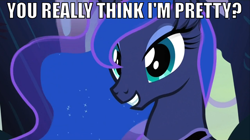 Size: 810x455 | Tagged: safe, edit, edited screencap, screencap, princess luna, alicorn, pony, sleepless in ponyville, bronybait, female, grin, image macro, mare, smiling, solo