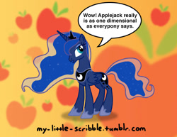 Size: 792x612 | Tagged: safe, artist:scribble, princess luna, alicorn, pony, 30 minute art challenge, apple, food, solo