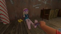 Size: 1280x720 | Tagged: safe, artist:roseomary, dean cadance, princess cadance, equestria girls, 3d, barefoot, brush, engineer, feet, fetish, foot fetish, high heels, smiling, tickling