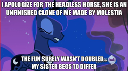 Size: 626x350 | Tagged: safe, princess luna, alicorn, pony, dream walker luna, female, horn, image macro, mare, solo