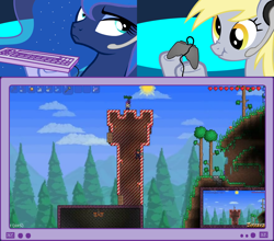 Size: 1126x992 | Tagged: safe, derpy hooves, princess luna, alicorn, pony, exploitable meme, gamer derpy, gamer luna, gamer meme, jesse cox, meme, obligatory pony, terraria, totalbiscuit, tv meme