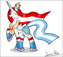 Size: 933x850 | Tagged: safe, artist:sailingpony, princess celestia, clothes, costume, dutch, flag, netherlands, recolor, solo, trace, wink