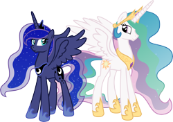 Size: 11959x8434 | Tagged: safe, artist:nonamepaper, artist:thebrokencog, princess celestia, princess luna, alicorn, pony, absurd resolution, hoof shoes, simple background, smiling, transparent background, vector