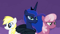 Size: 1280x720 | Tagged: safe, artist:totallynotabronyfim, cheerilee, princess luna, oc, alicorn, pony, cloak, clothes, cover art, glasses, serious face