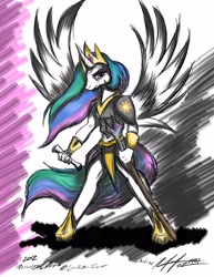 Size: 2975x3850 | Tagged: safe, artist:afl316, princess celestia, anthro, armor, high res, scroll, solo, staff