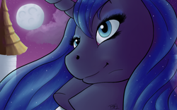 Size: 1920x1200 | Tagged: safe, artist:bronybiscuitbites, princess luna, alicorn, pony, close-up, moon, solo